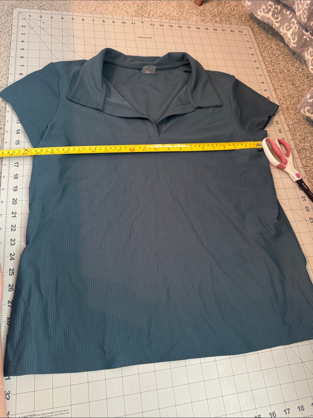 CALIA by Carrie Underwood Slate Blue Short Sleeve Ribbed Polo Tee